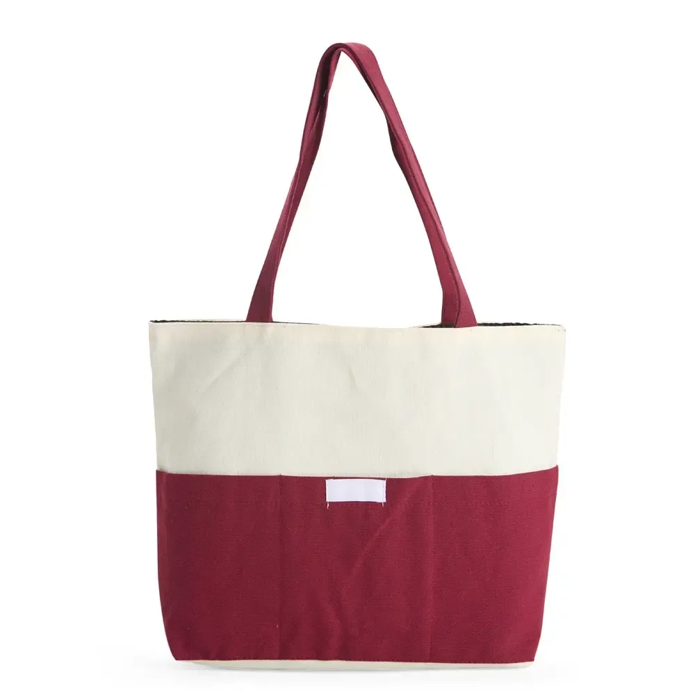 Sacola de lona com bolso frontal personalizada, cor vinho