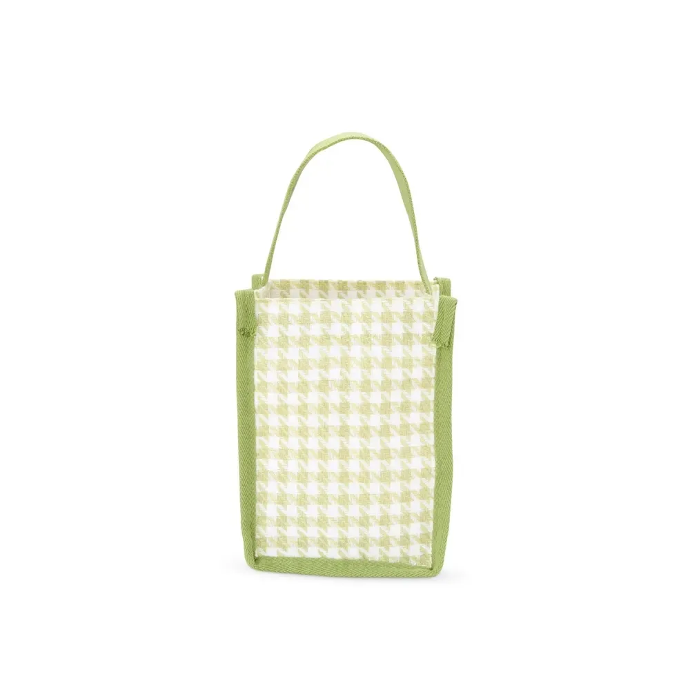Sacola compacta de poliéster personalizada estampa pied-de-poule, cor verde