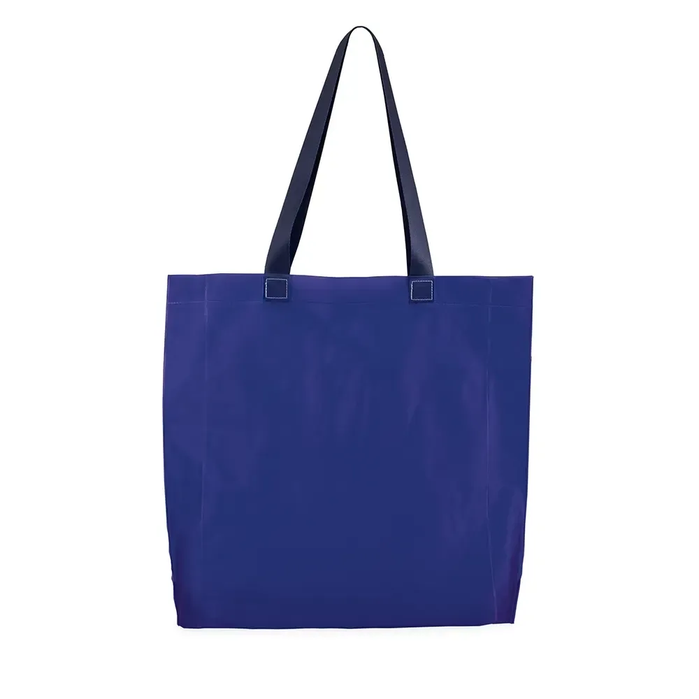 Sacola em PVC personalizada com alça em cetim, cor azul