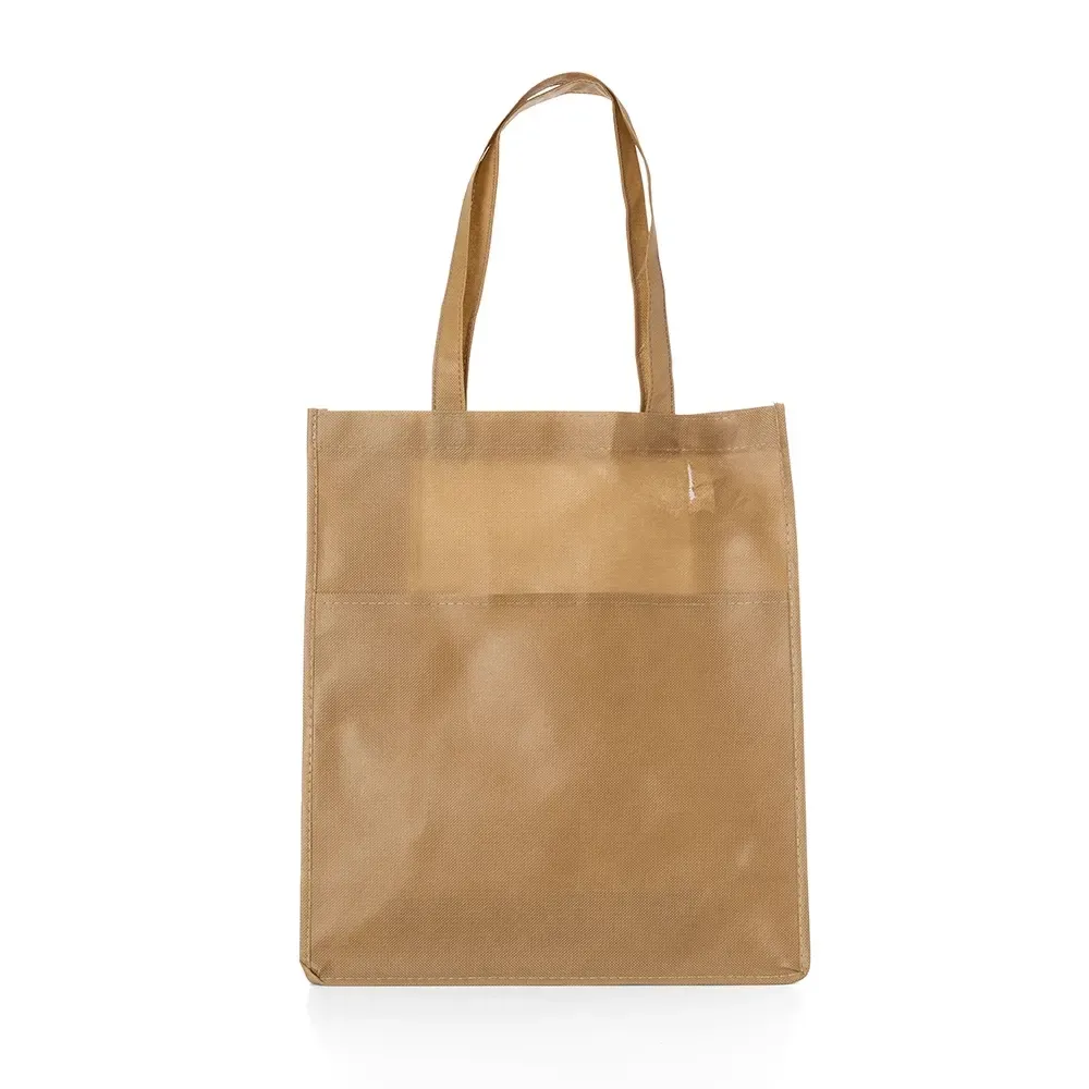 Sacola de TNT personalizada com bolso frontal, cor bege