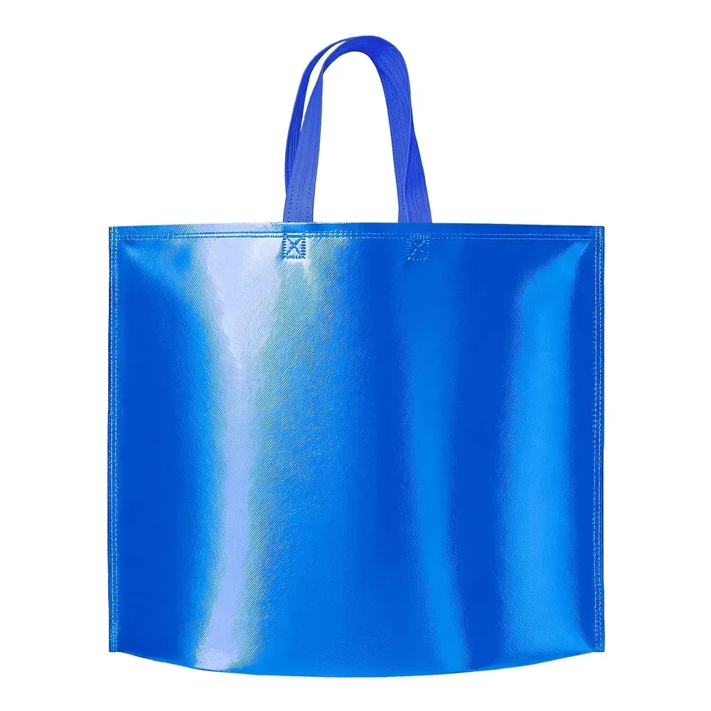 Sacola de TNT metalizada personalizada, formato largo, cor azul