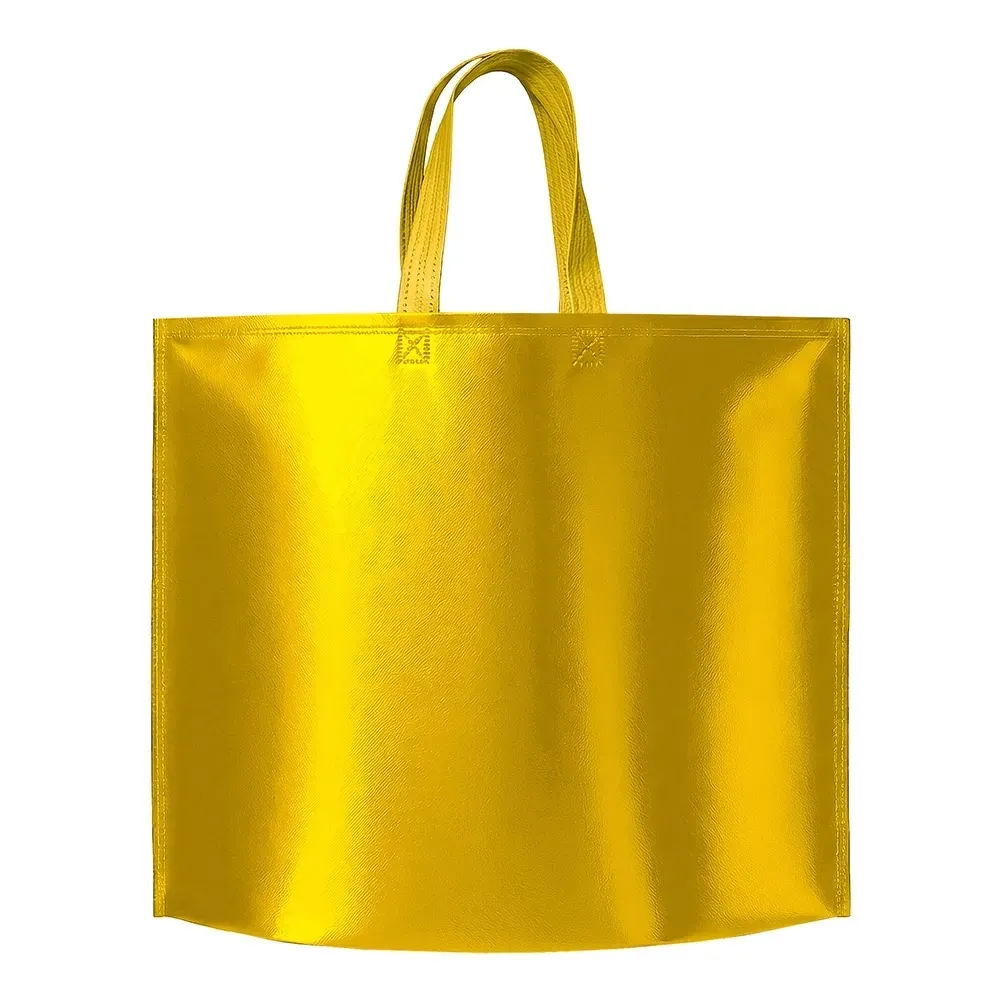 Sacola de TNT metalizada personalizada, formato largo, cor dourada
