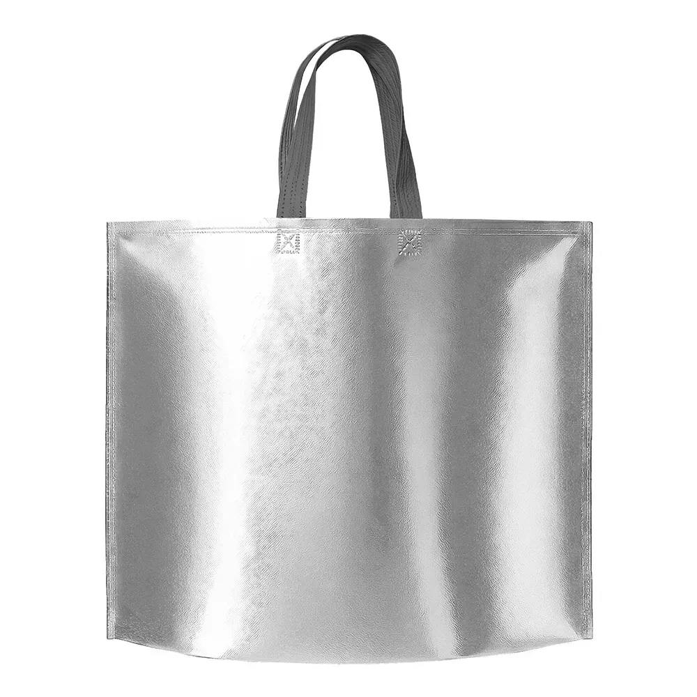 Sacola de TNT metalizada personalizada, formato largo, cor prata