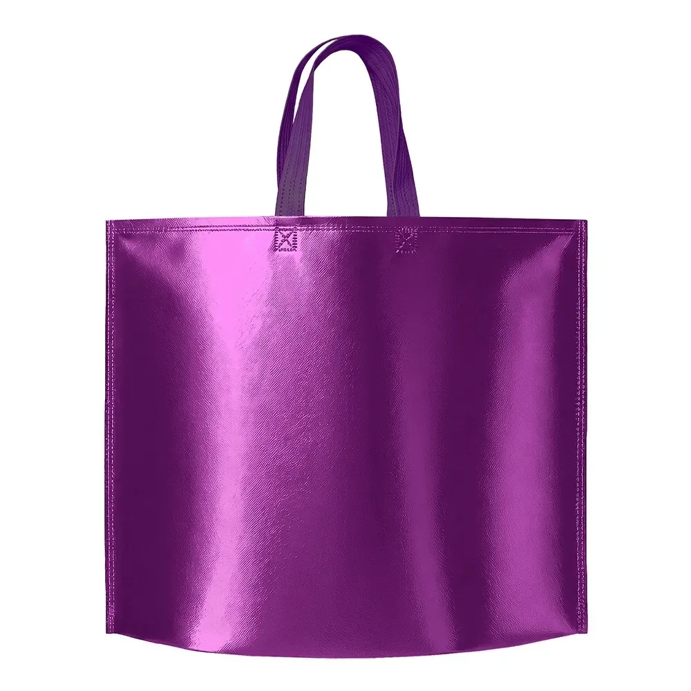 Sacola de TNT metalizada personalizada, formato largo, cor roxa