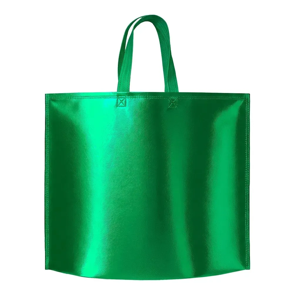 Sacola de TNT metalizada personalizada, formato largo, cor verde escuro