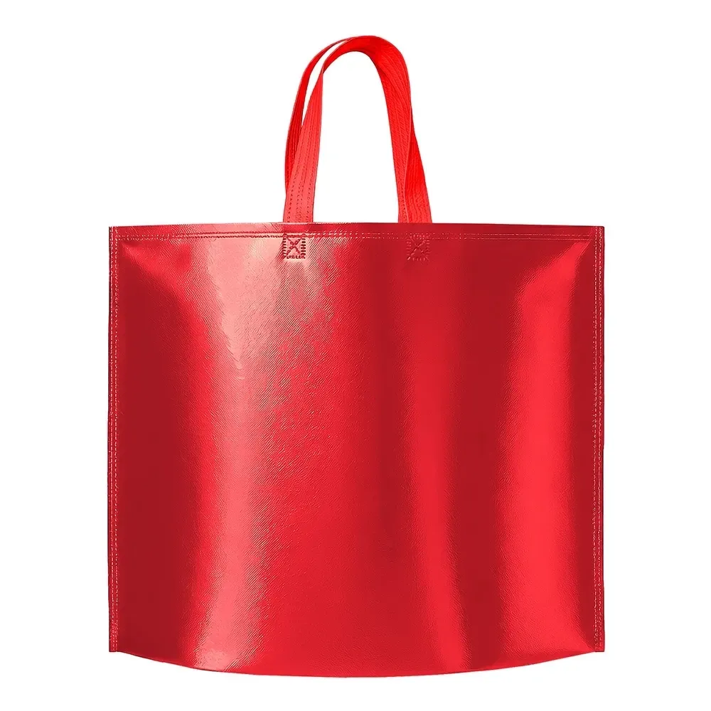 Sacola de TNT metalizada personalizada, formato largo, cor vermelha