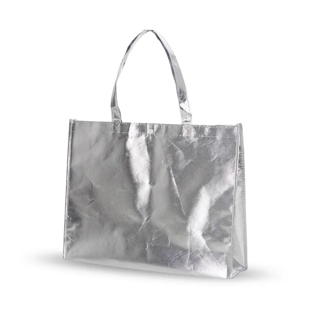 Sacola TNT metalizada pequena personalizada, cor prata