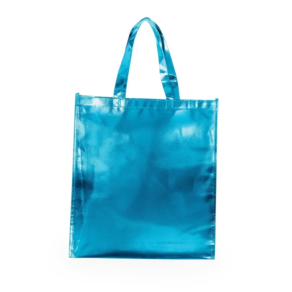 Sacola de TNT metalizado personalizada, cor azul claro
