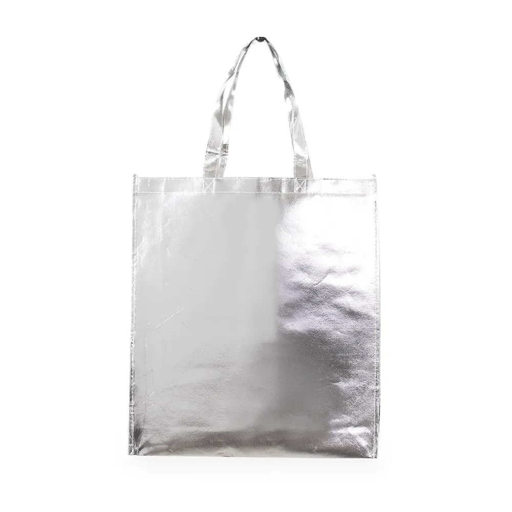 Sacola de TNT metalizado personalizada, cor prata