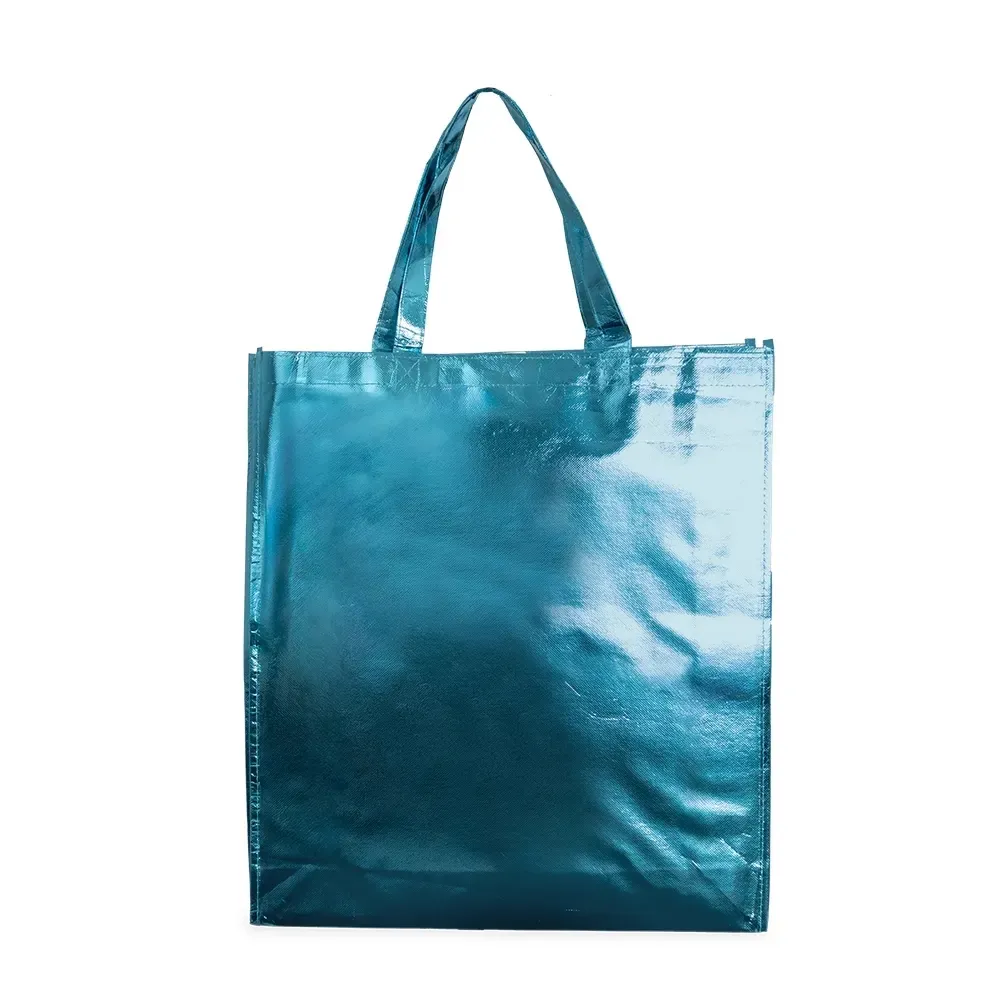 Sacola de TNT metalizado personalizada grande, cor azul claro