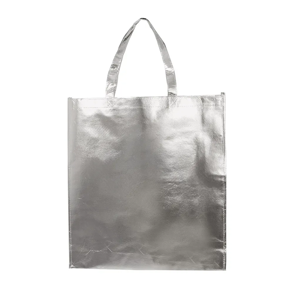 Sacola de TNT metalizado personalizada grande, cor prata