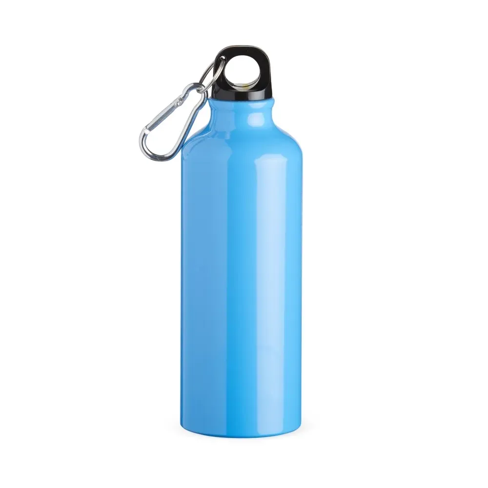 Squeeze alumínio personalizado 500ml com mosquetão, azul claro