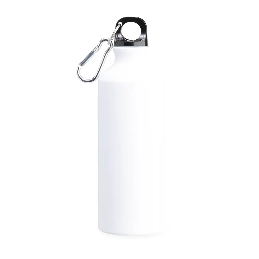 Squeeze alumínio personalizado 500ml com mosquetão, branco
