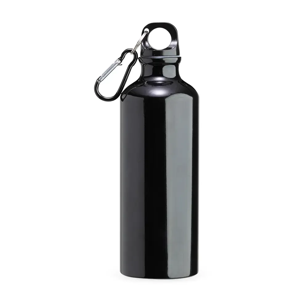 Squeeze alumínio personalizado 500ml com mosquetão, preto
