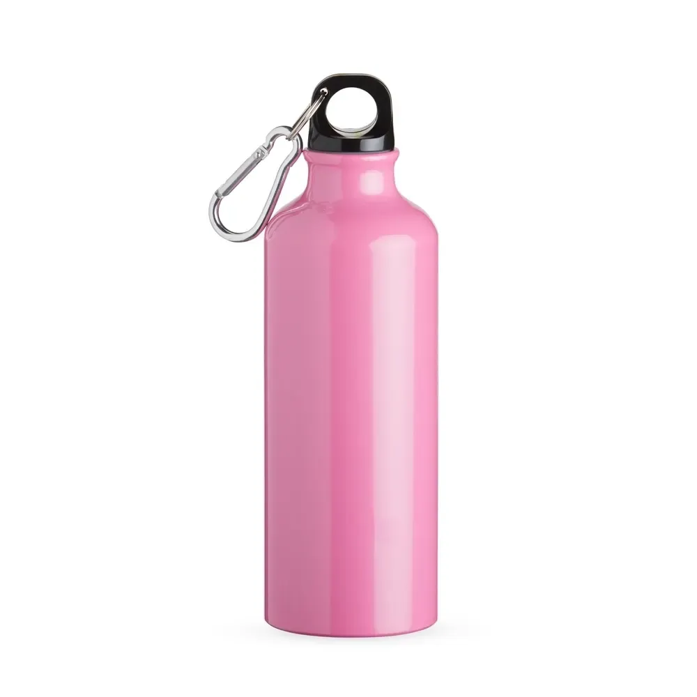 Squeeze alumínio personalizado 500ml com mosquetão, rosa claro