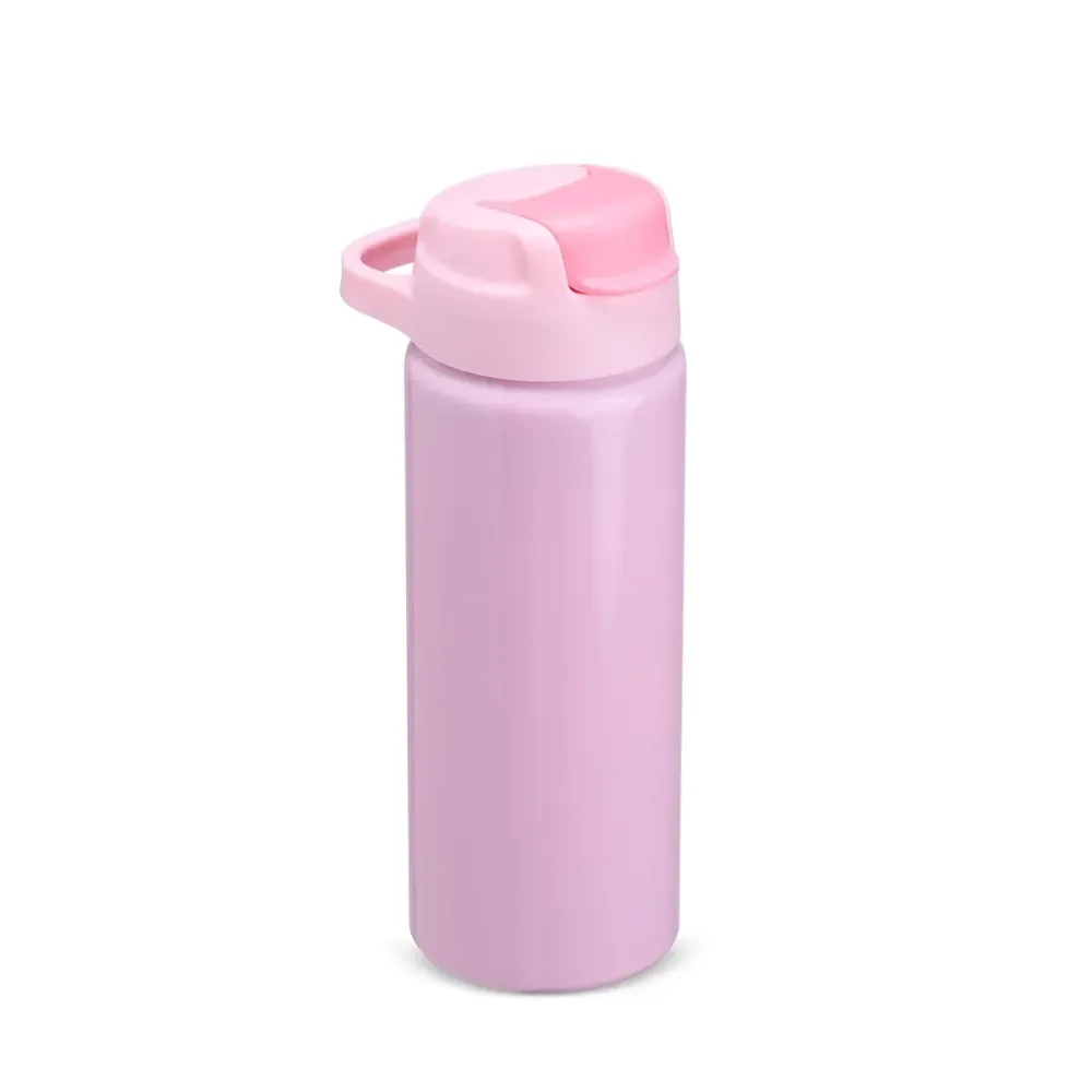 Squeeze alumínio personalizado 600ml com bico flip, rosa claro