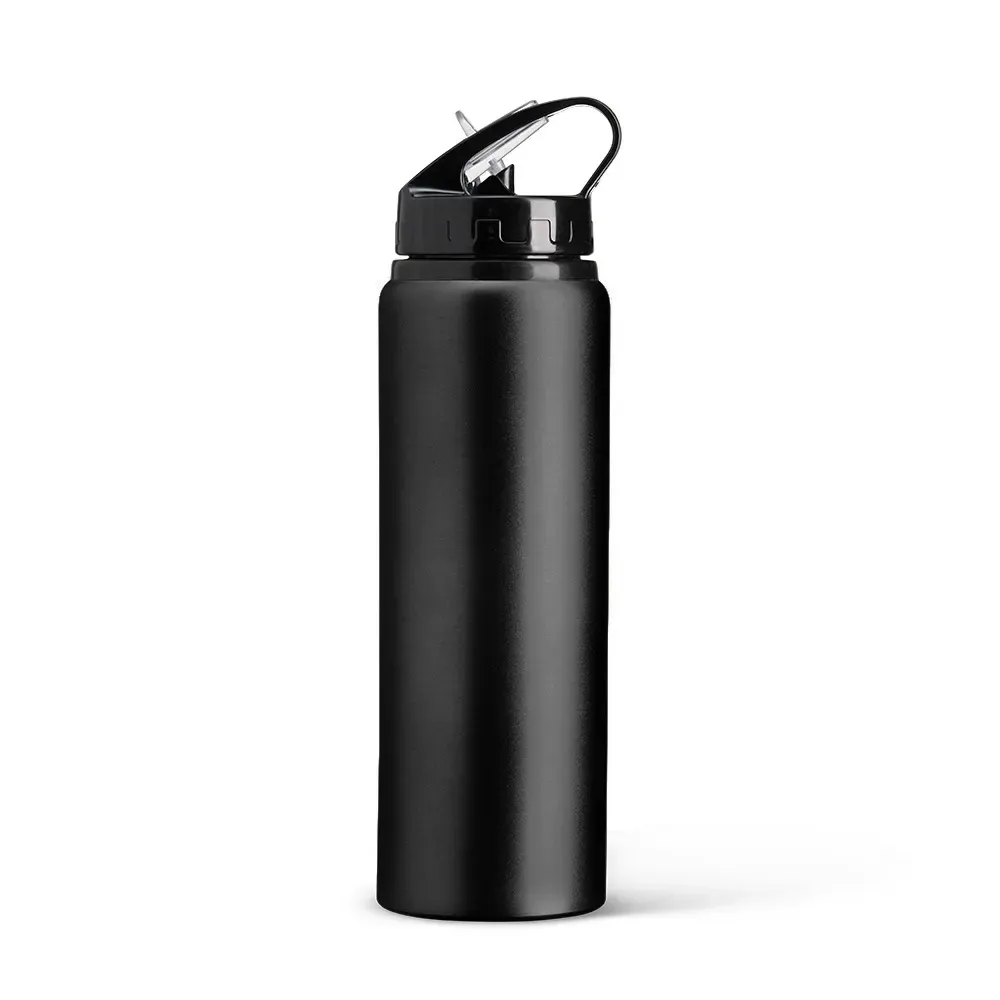 Squeeze alumínio personalizado 800ml com canudo removível, preto