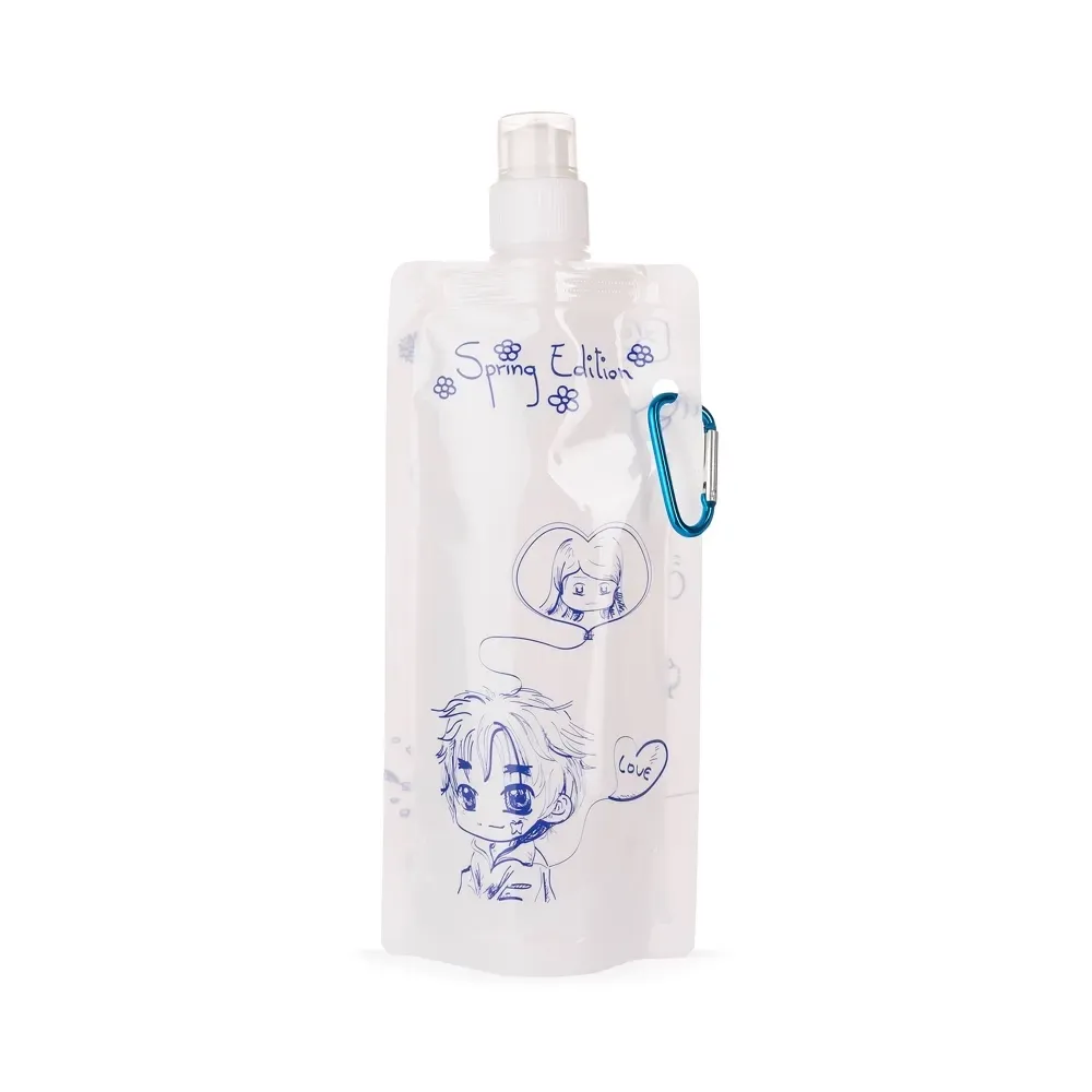 Squeeze dobrável personalizado 450ml com mosquetão, estampa anime