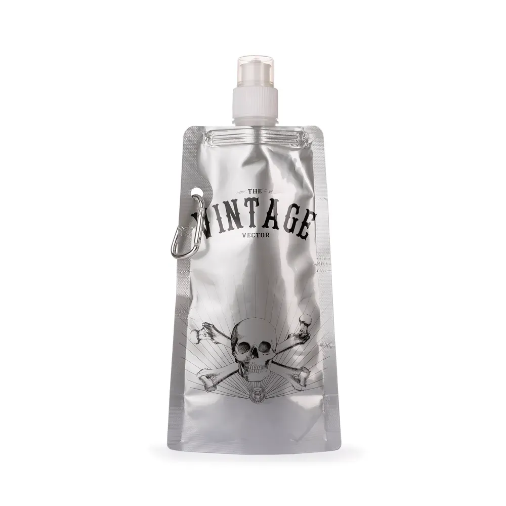 Squeeze dobrável personalizado 450ml com mosquetão, estampa caveira