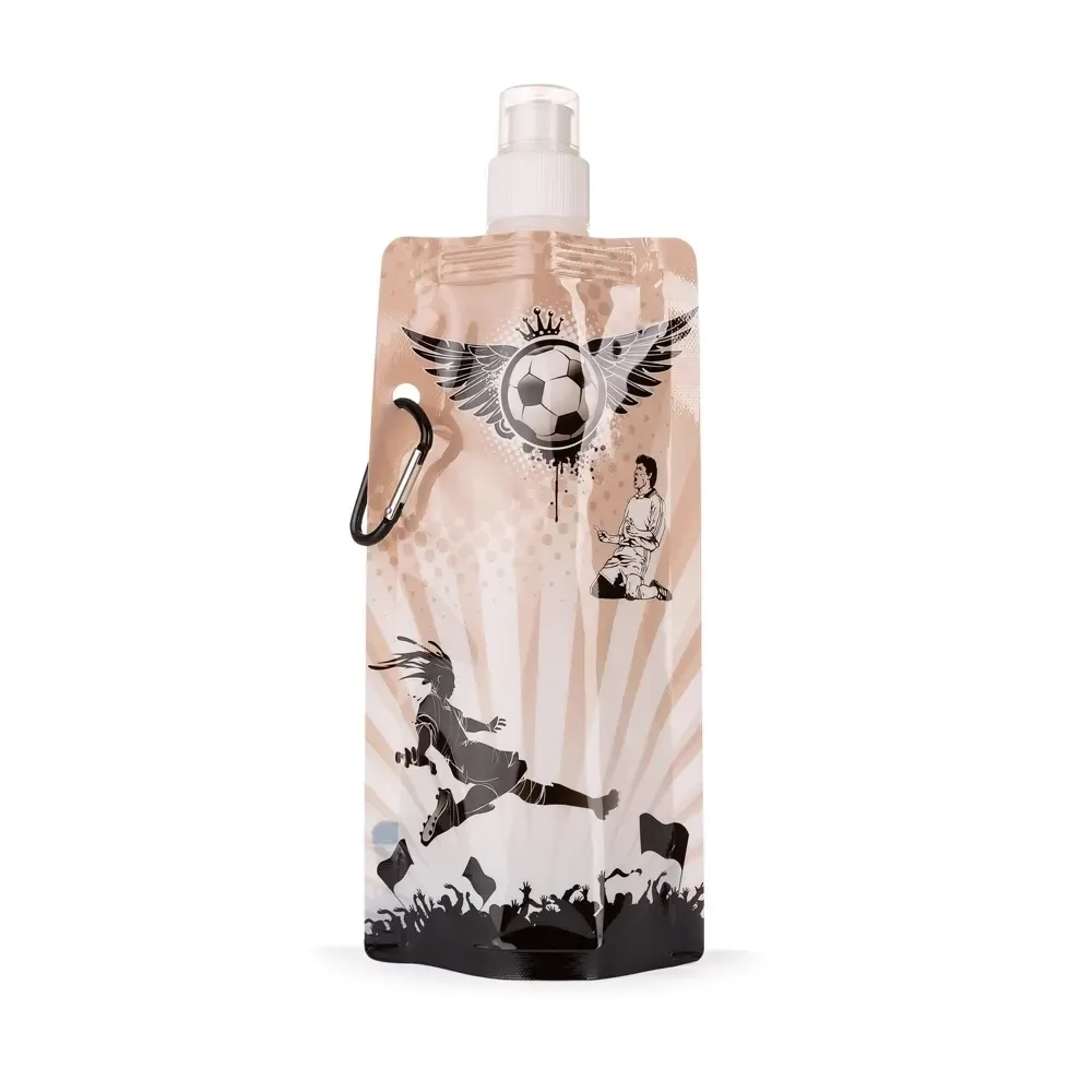 Squeeze dobrável personalizado 450ml com mosquetão, estampa futebol