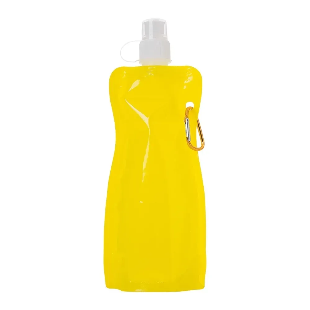 Squeeze dobrável plástico 450ml com mosquetão amarelo