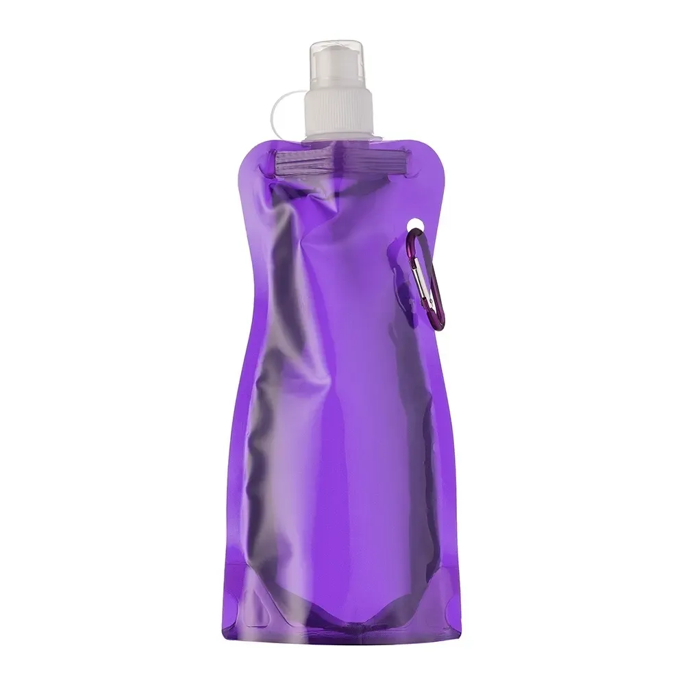 Squeeze dobrável plástico 450ml com mosquetão roxo