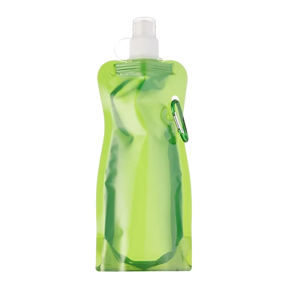 Squeeze dobrável plástico 450ml com mosquetão verde
