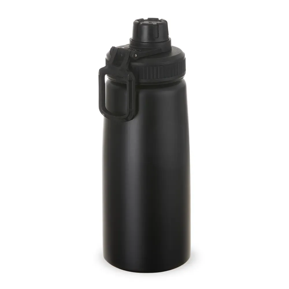 Squeeze inox personalizado 750ml com detalhe emborrachado, preto