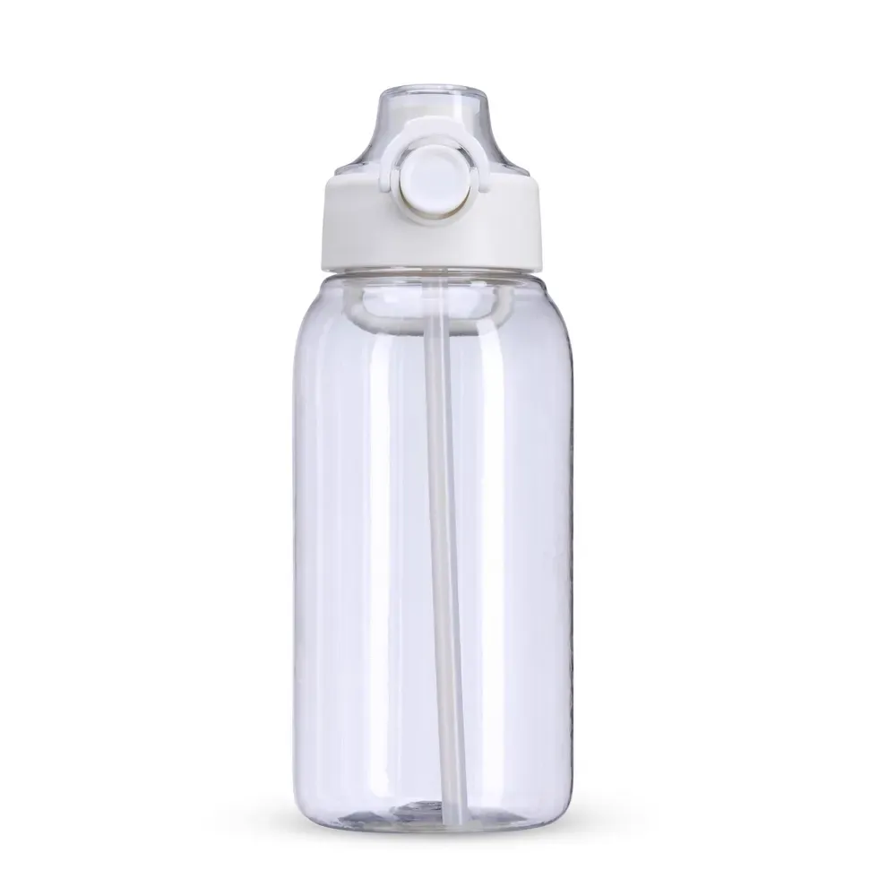 Squeeze plástico 1 litro com canudo interno personalizado, branco