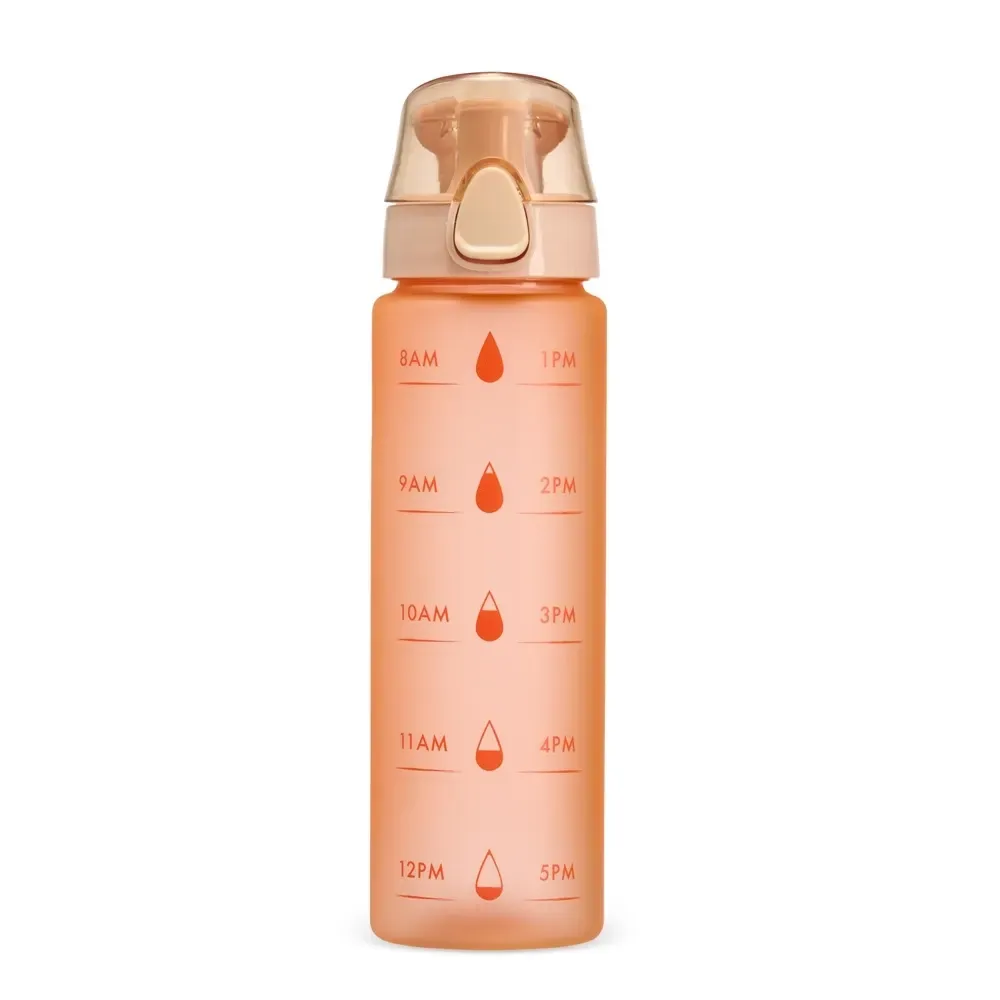 Squeeze plástico 700ml com marcador de horário laranja