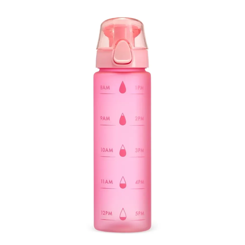 Squeeze plástico 700ml com marcador de horário rosa