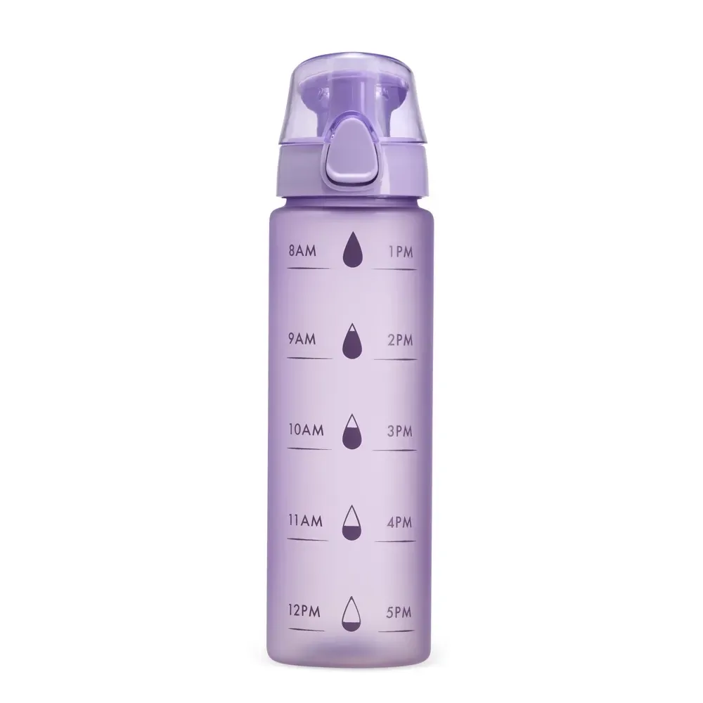Squeeze plástico 700ml com marcador de horário roxo