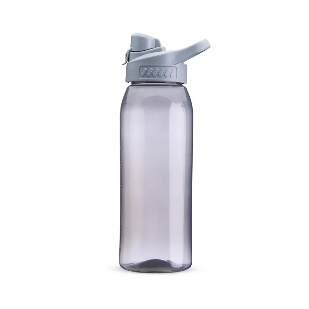 Squeeze plástico 850ml com marcação de volume personalizado, cinza