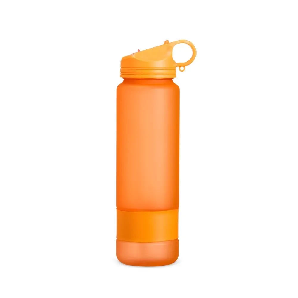 Squeeze plástico 900ml com detalhe emborrachado laranja