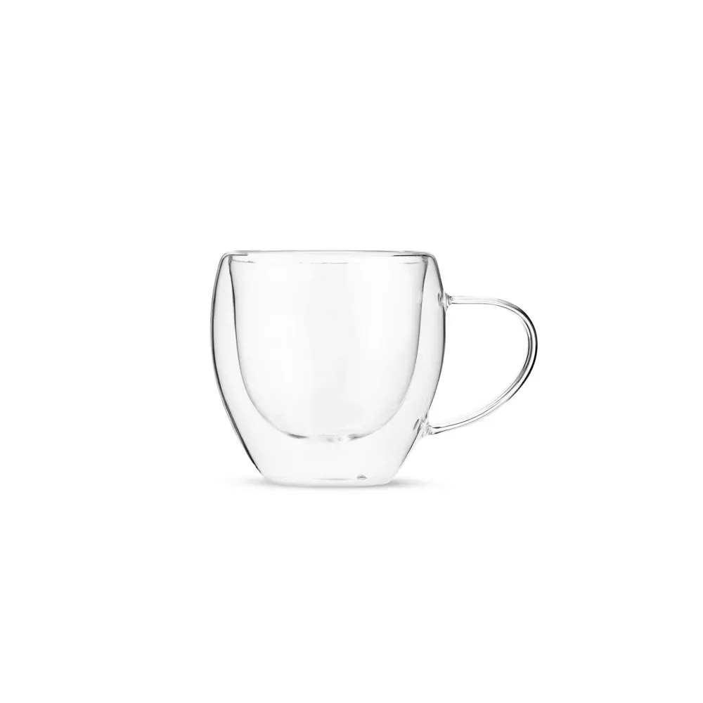 Xícara de vidro 160ml parede dupla transparente personalizada