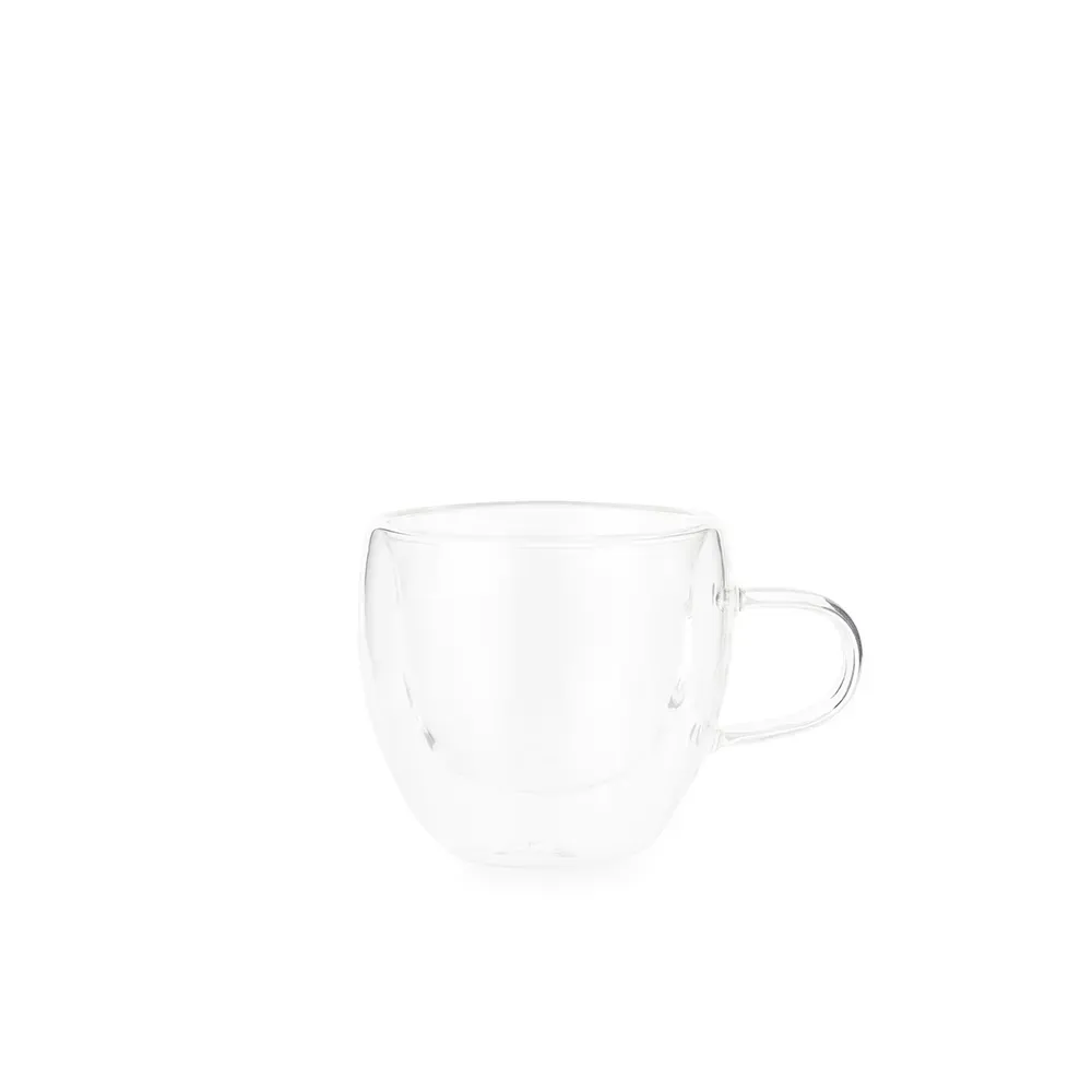 Xícara de vidro 70ml parede dupla transparente personalizada