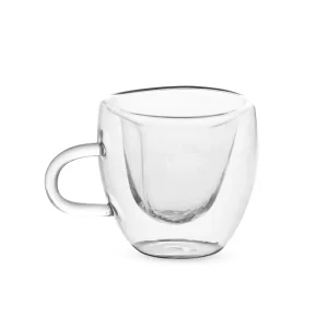 Xícara de vidro 80ml com contorno em coração, transparente, personalizada