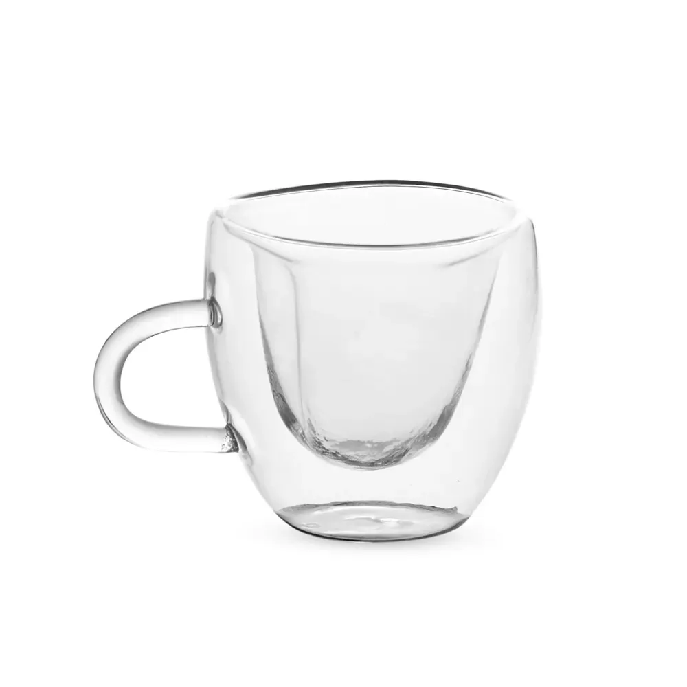 Xícara de vidro 80ml com contorno em coração, transparente, personalizada