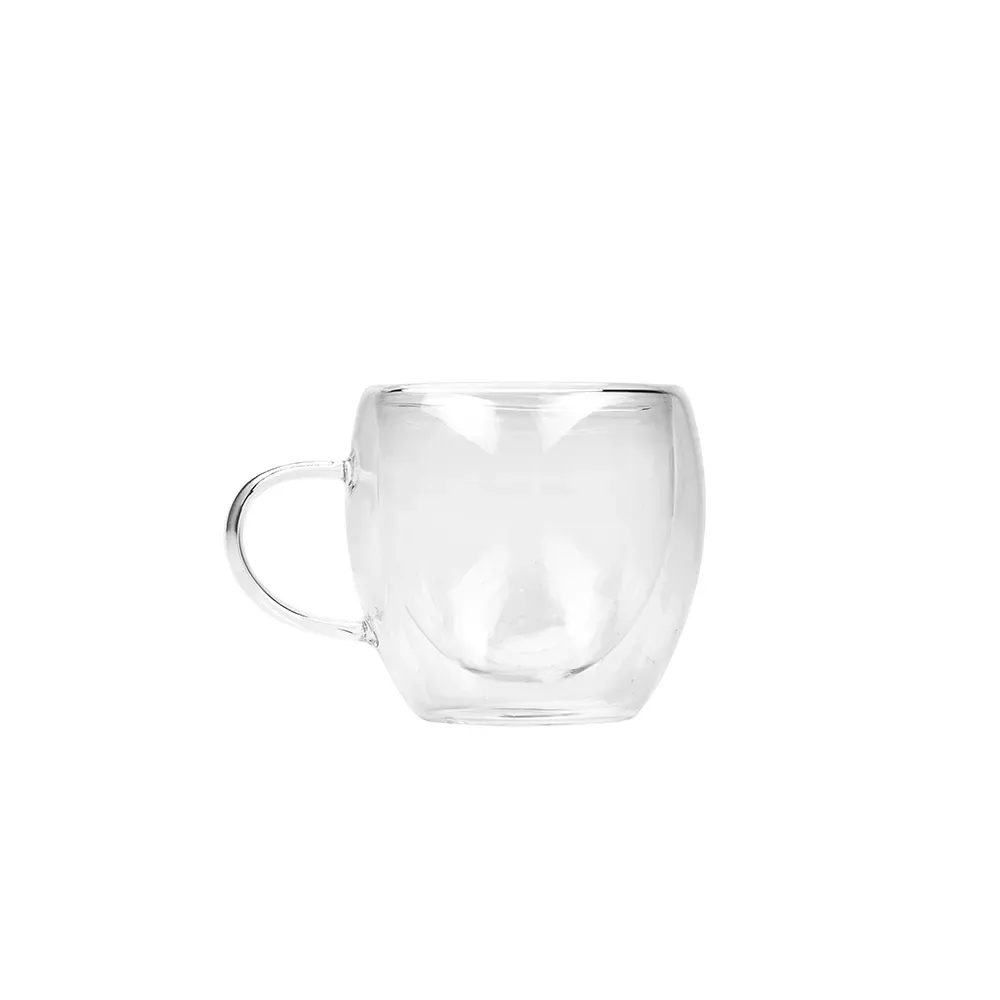 Xícara de vidro 80ml parede dupla transparente personalizada